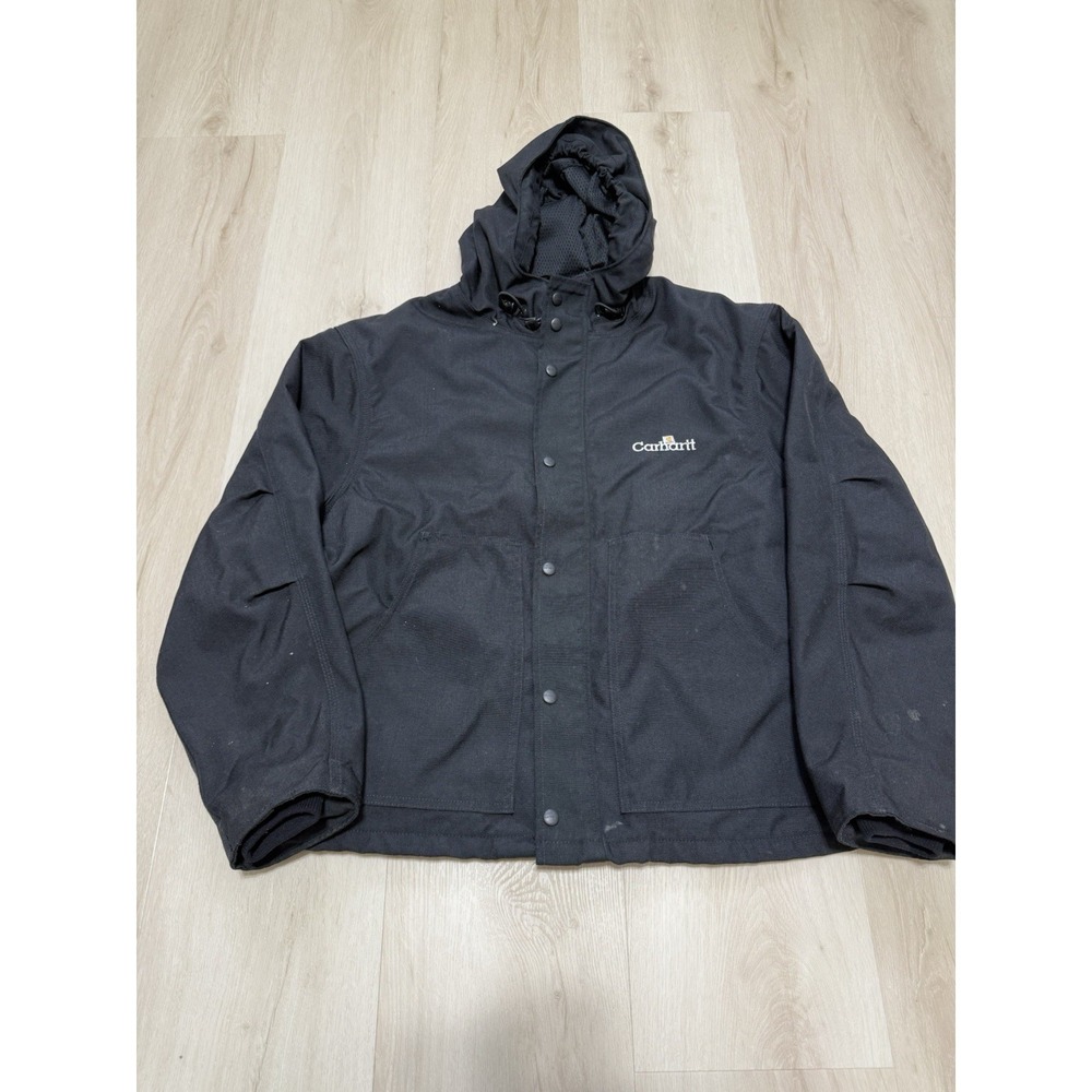 Vtg CARHARTT Black Mesh Lined Size Men's XL Canvas Hooded Jacket Made In USA